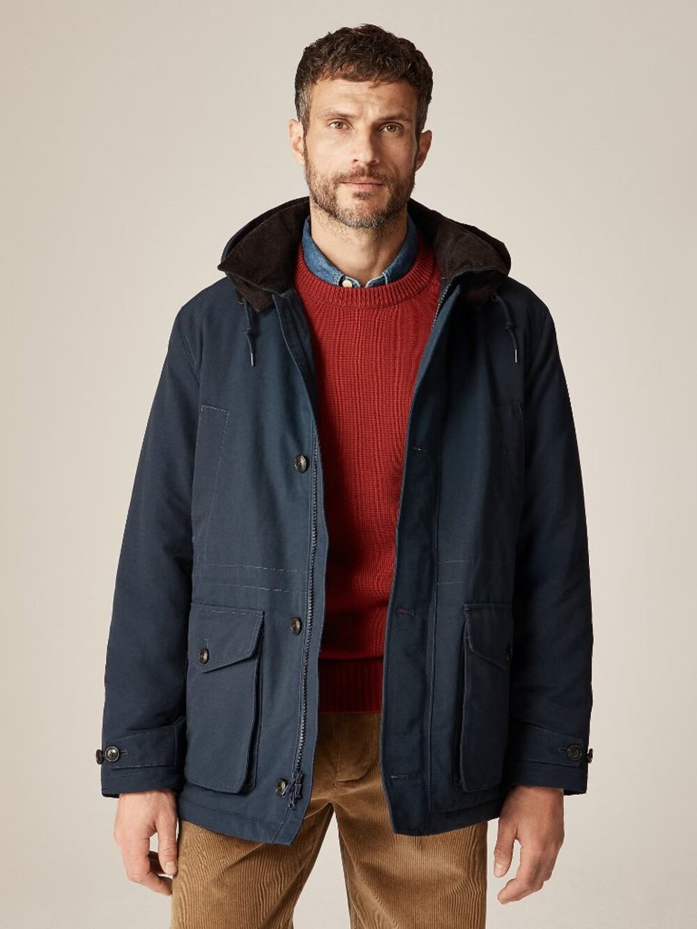 J. Crew Men's Navy Country Jacket Primaloft With Removable Hood CO040 Size Large
